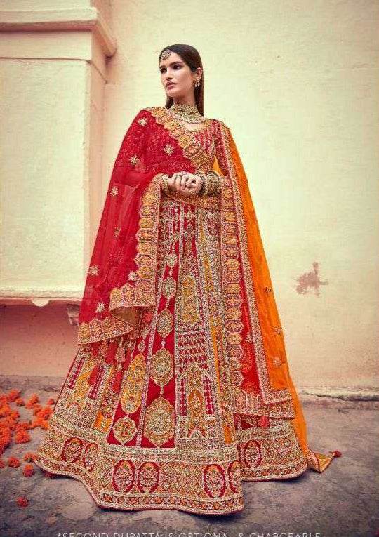 Velvet Rajwada Lehenga Wedding Embroidered Lehenga for Brides - MYLUXURY LANE ENTERPRISE